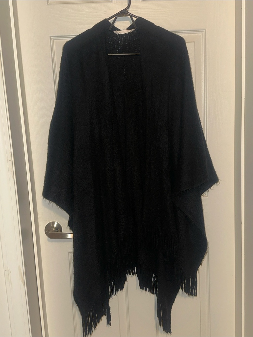 LC Lauren Conrad Black Knit Fringe Poncho